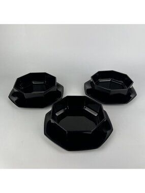 Arcoroc France Black Octagon Glass Dinnerware Set 6 Pieces